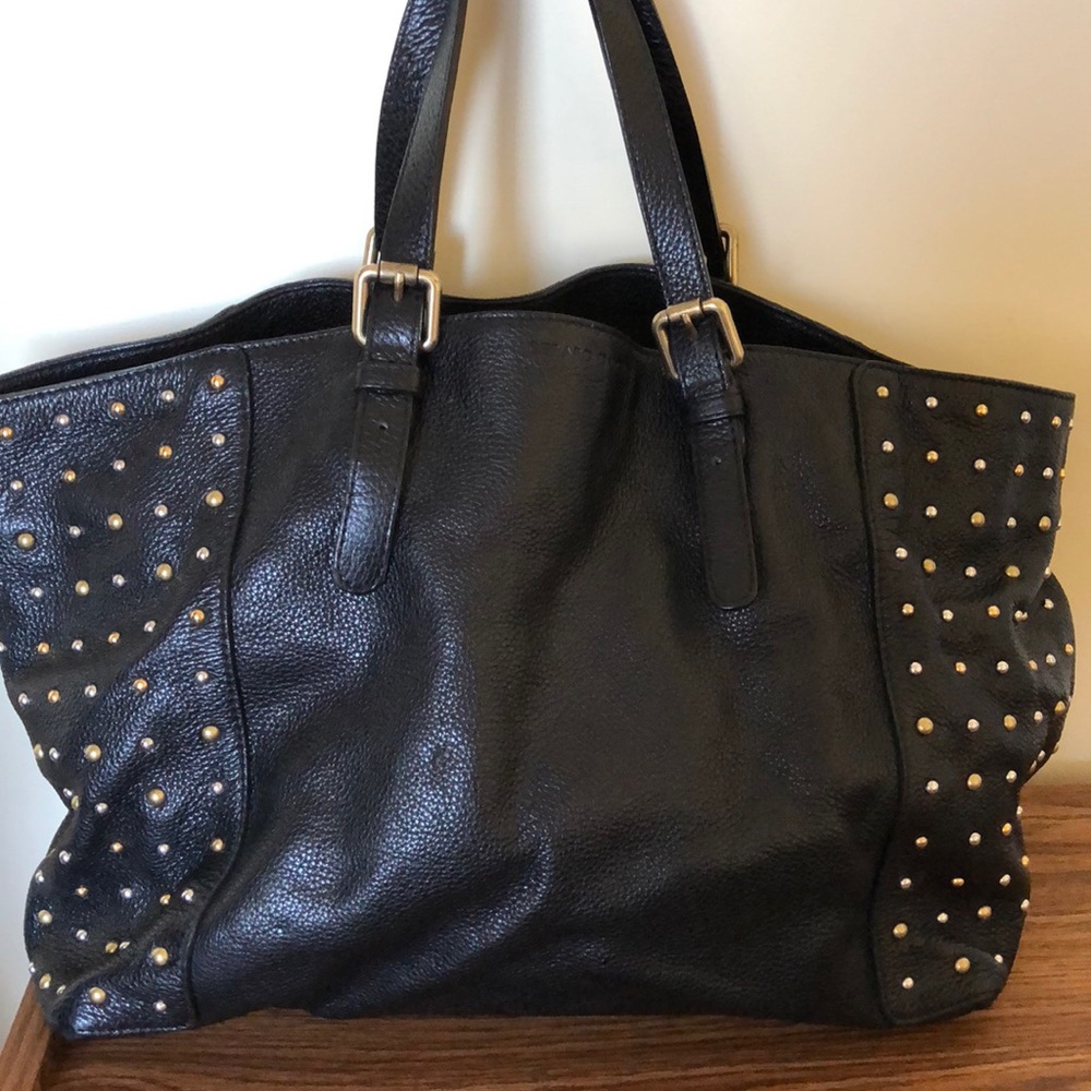 Gerard Darel Large Black Leather Studded Tote NEW